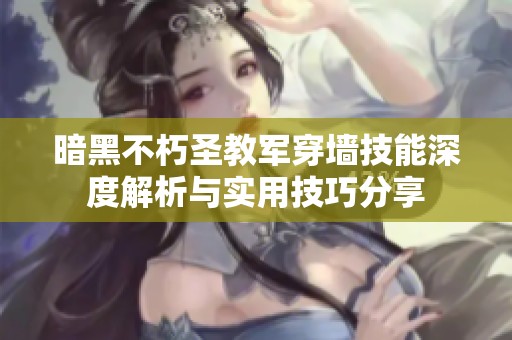 暗黑不朽圣教军穿墙技能深度解析与实用技巧分享